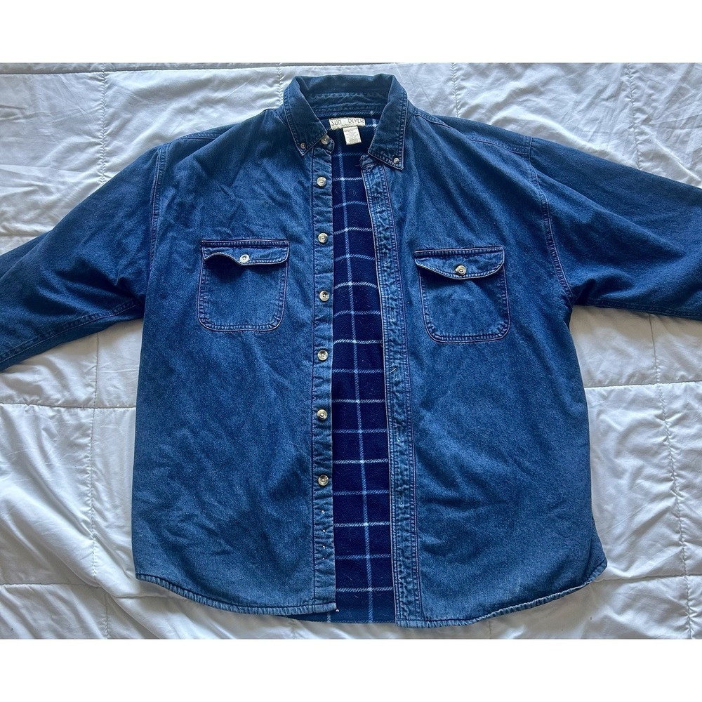 Sun River Men's M Blue Denim Flannel Lined Button-Down Long Sleeve Shirt